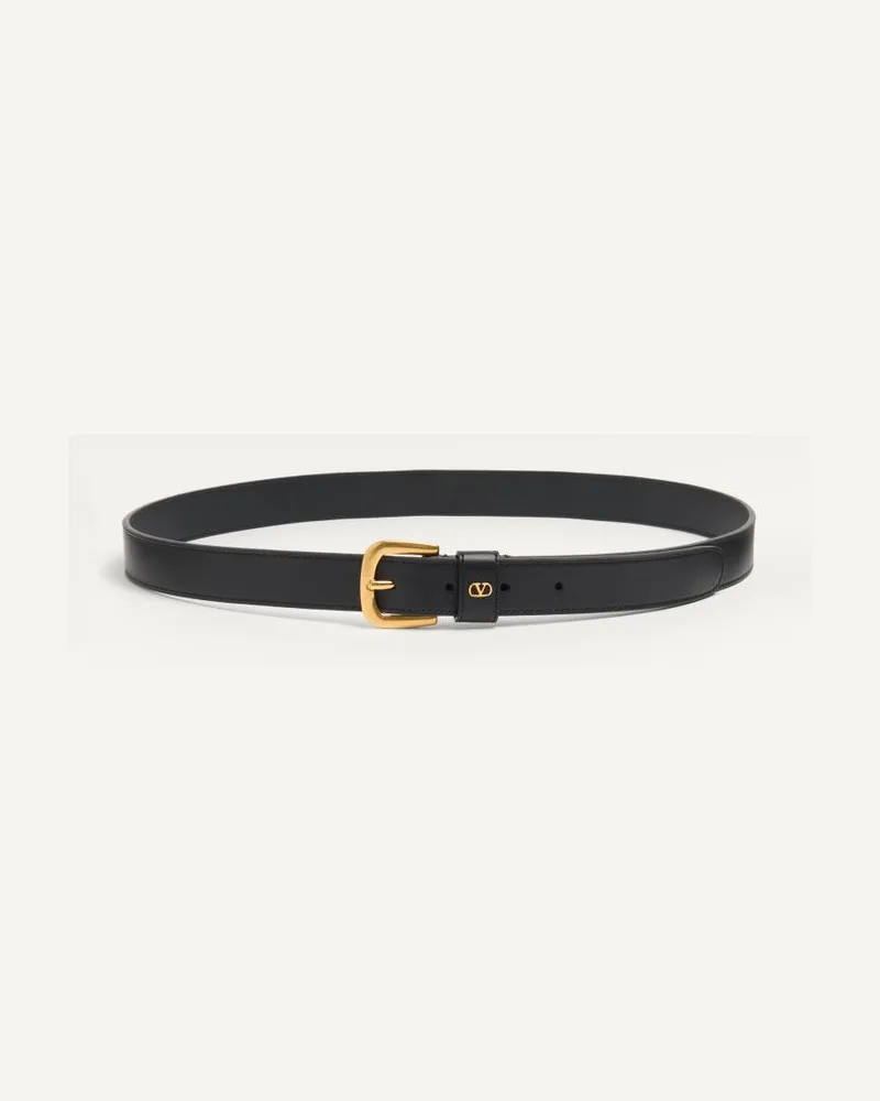 Valentino Garavani VLogo Signature Gürtel Aus Glänzendem Kalbsleder 25 Mm Mann SCHWARZ Schwarz