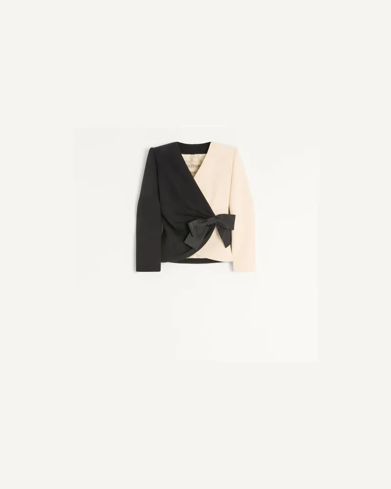Valentino Garavani Jacke aus Woll-Crêpe mit kontrastierender Schleife Frau SCHWARZ/BIRKE Schwarz