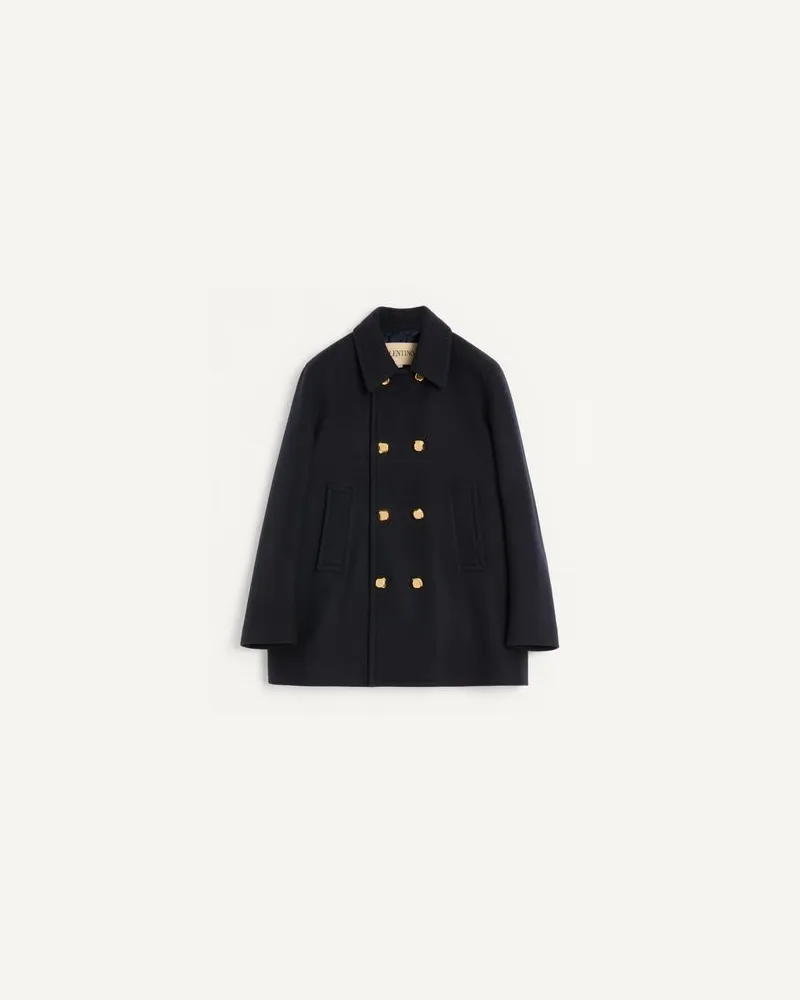 Valentino Garavani Zweireihiger Valentino Wollfilzmantel Mann MARINEBLAU Marineblau