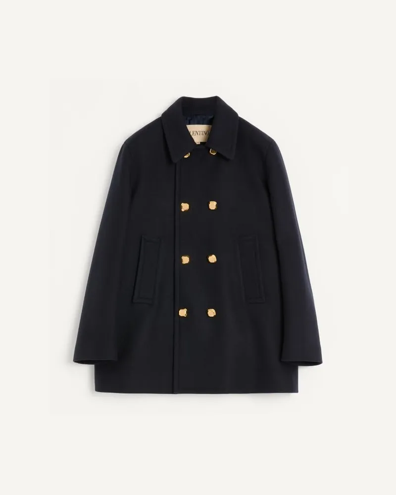 Valentino Garavani Zweireihiger Valentino Wollfilzmantel Mann MARINEBLAU Marineblau