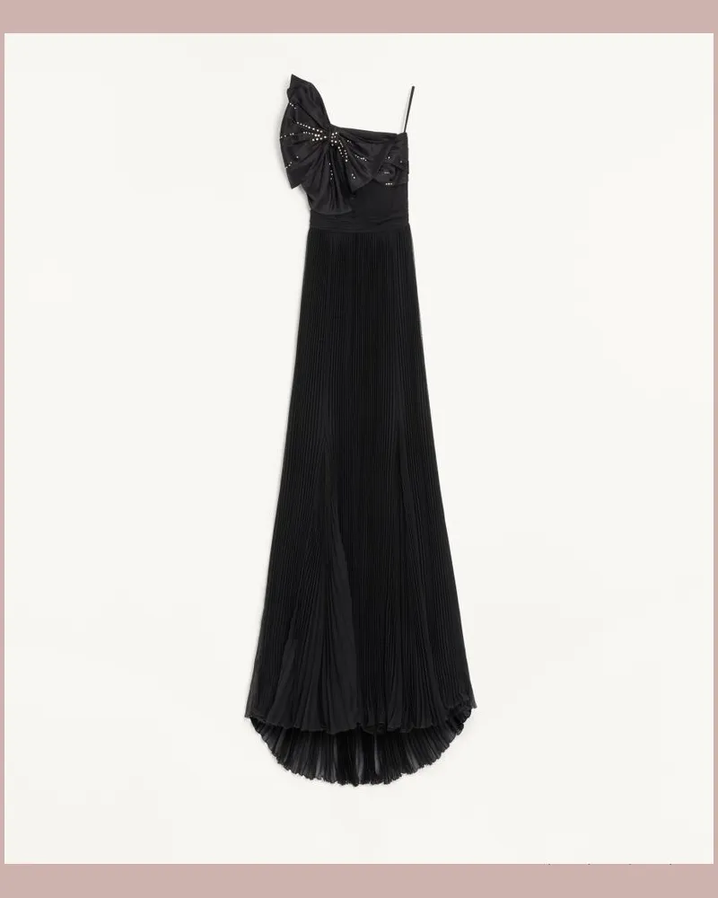 Valentino Garavani Langes Kleid Aus Bestickter Leichter Georgette Frau SCHWARZ/SILBER Schwarz