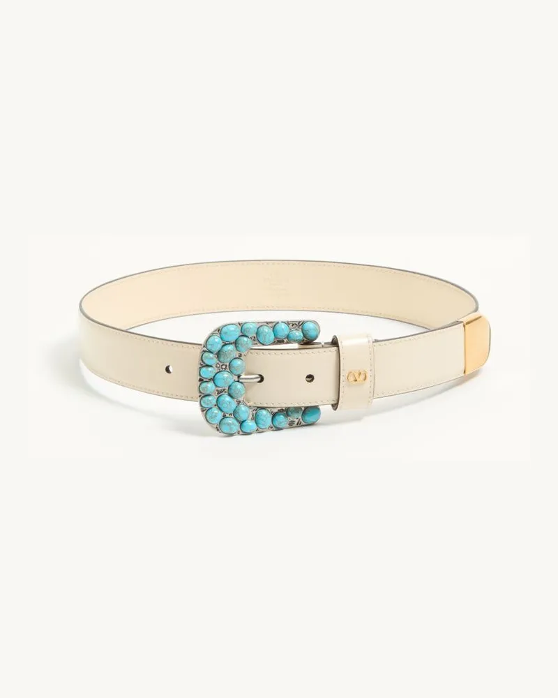 Valentino Garavani VLogo Signature Gürtel Aus Gebürstetem Kalbsleder, 30 Mm Frau BUTTER Butter