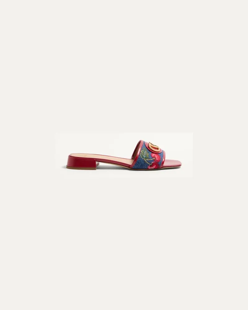 Valentino Garavani Vlogo Signature Slide-Sandalen Aus Denim Mit Cherryfic-Stickerei 20 Mm Frau DENIM/MULTICOLOR Denim