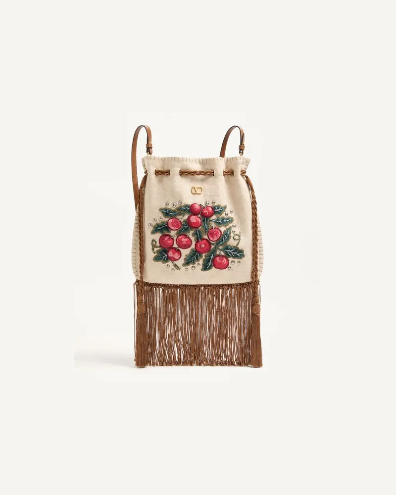Valentino Garavani Valentino Garavani Nellcôte Alice Schultertasche Mit Cherryfic-Stickerei Und Fransen Frau NATUR/MEHRFARBIG Natur