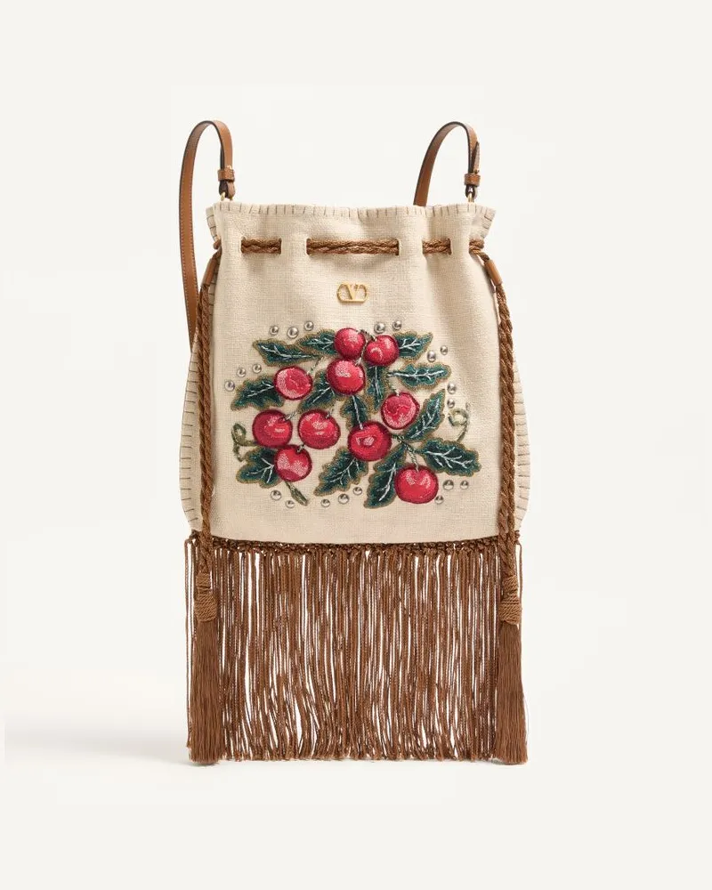 Valentino Garavani Valentino Garavani Nellcôte Alice Schultertasche Mit Cherryfic-Stickerei Und Fransen Frau NATUR/MEHRFARBIG Natur