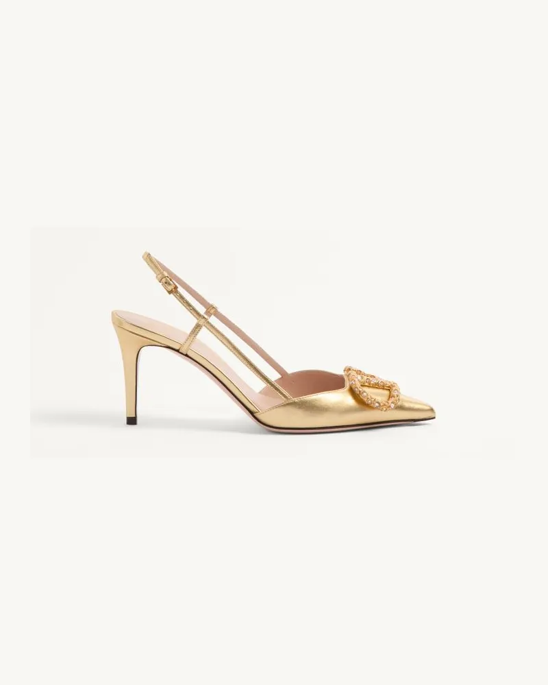 Valentino Garavani Vlogo Signature Slingpumps Aus Lackiertem Nappaleder, 80 Mm Frau ANTIQUE BRASS/CRYSTAL Antique