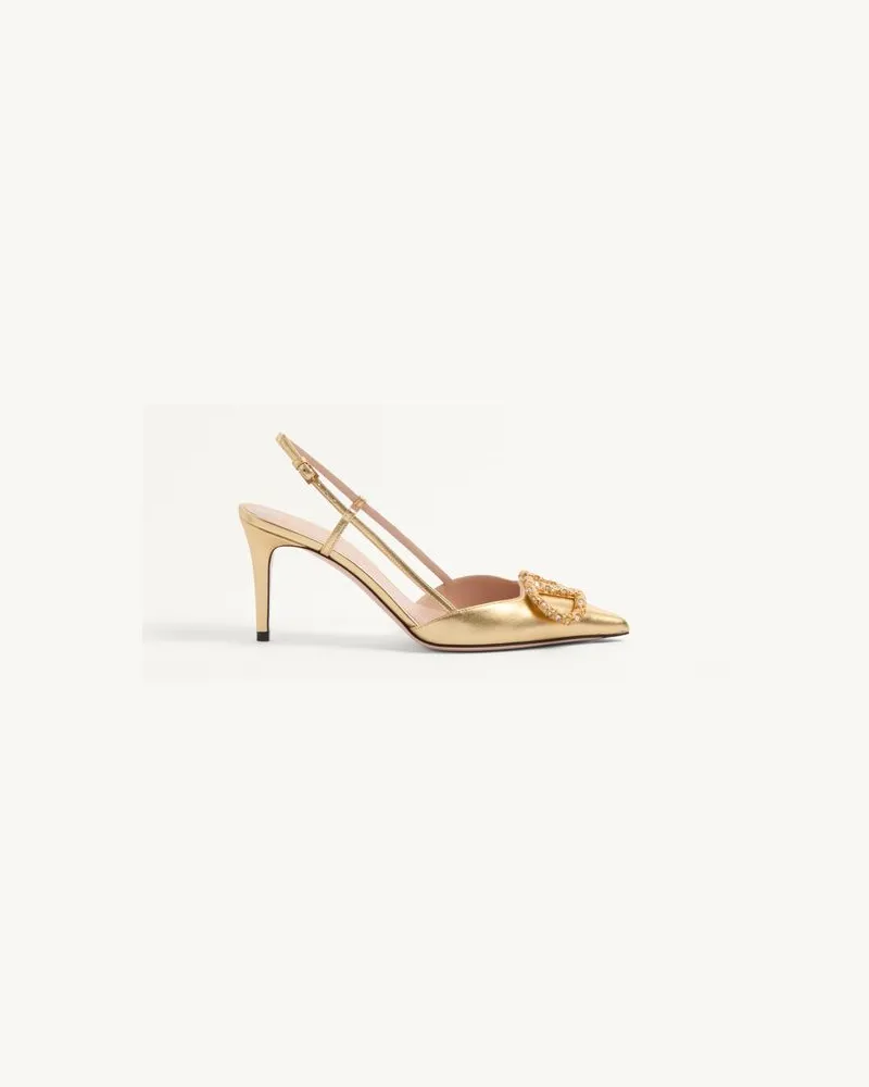 Valentino Garavani Vlogo Signature Slingpumps Aus Lackiertem Nappaleder, 80 Mm Frau ANTIQUE BRASS/CRYSTAL Antique