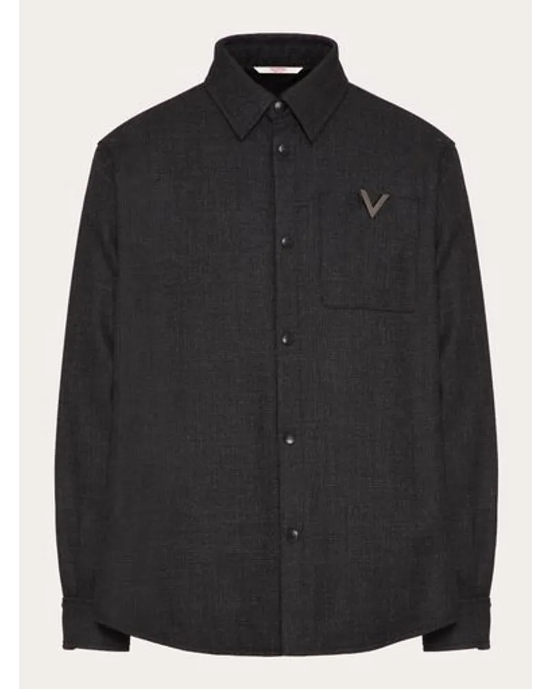 Valentino Garavani OVERSHIRT aus WOOL TWEED mit V-Detail in METALLIC Mann Schwarz