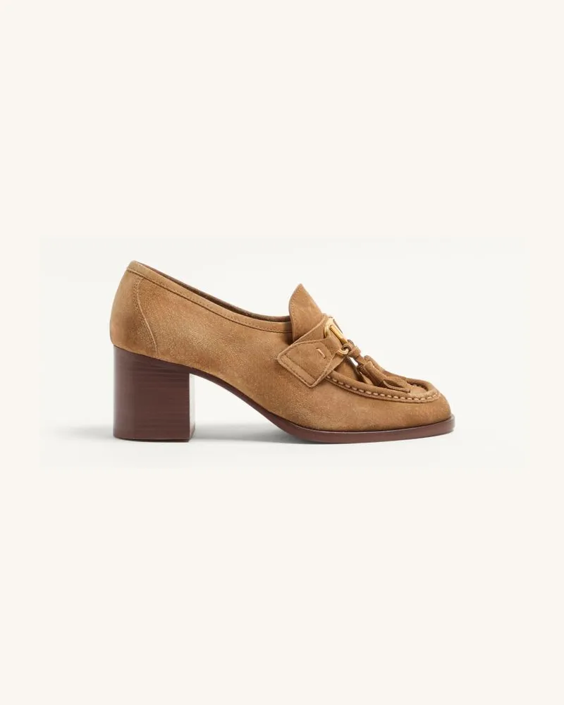 Valentino Garavani VLogo Signature Loafer-Pumps aus genarbtem Spaltleder, 60 mm Frau HAVANA BEIGE Havana