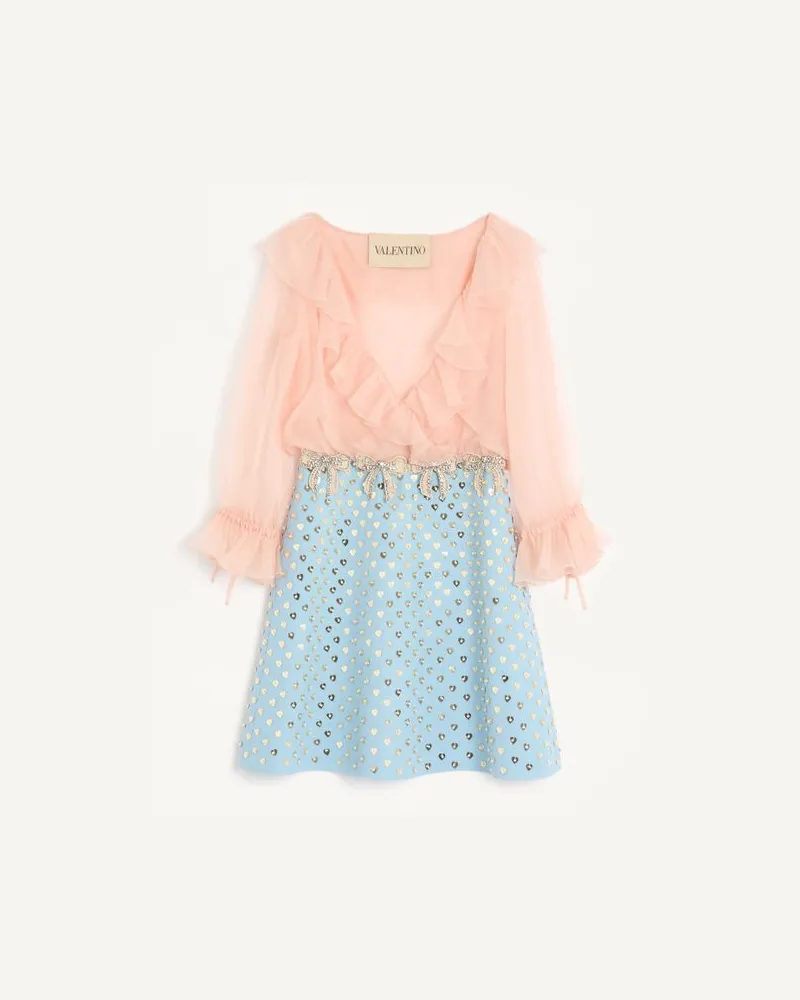 Valentino Garavani Besticktes Kurzes Crepe Couture Kleid Frau ROSE MIST/PASTEL GREY Rose