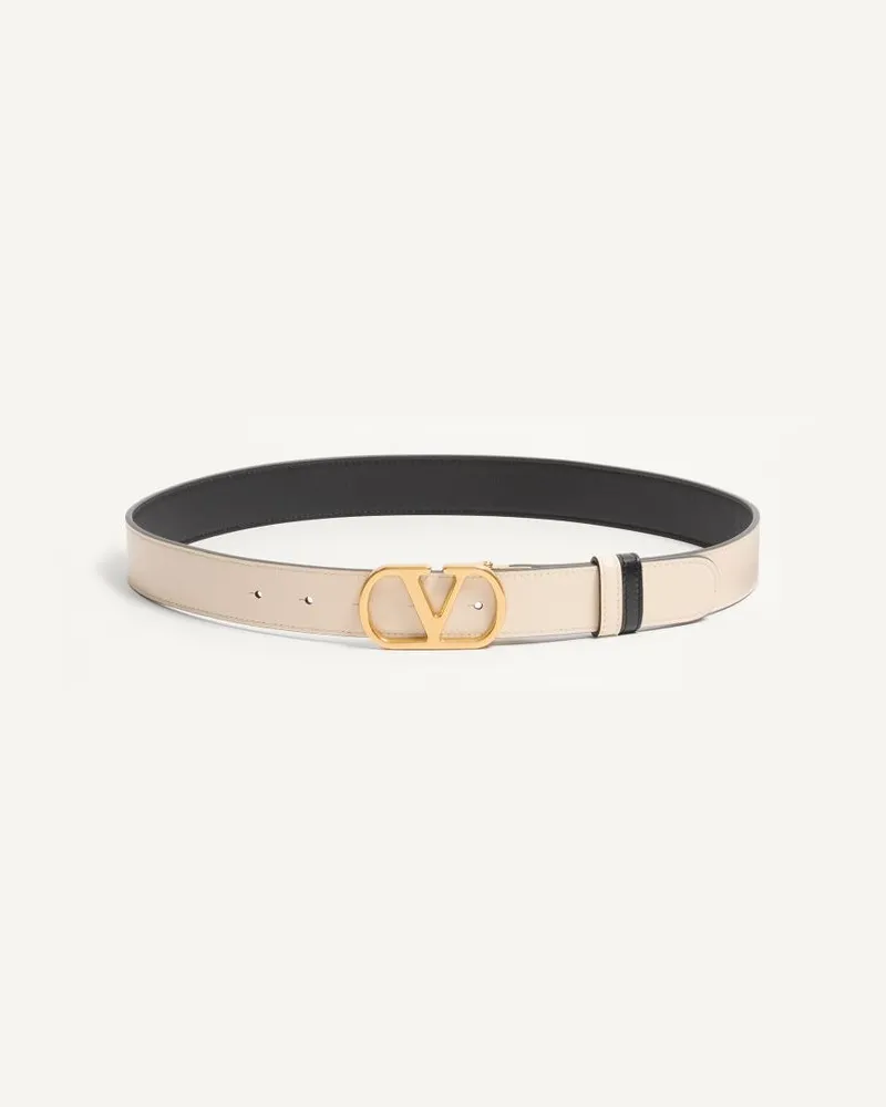 Valentino Garavani Valentino Garavani VLogo Signature Wendegürtel Aus Glänzendem Kalbsleder Frau SCHWARZ/BUTTER Schwarz