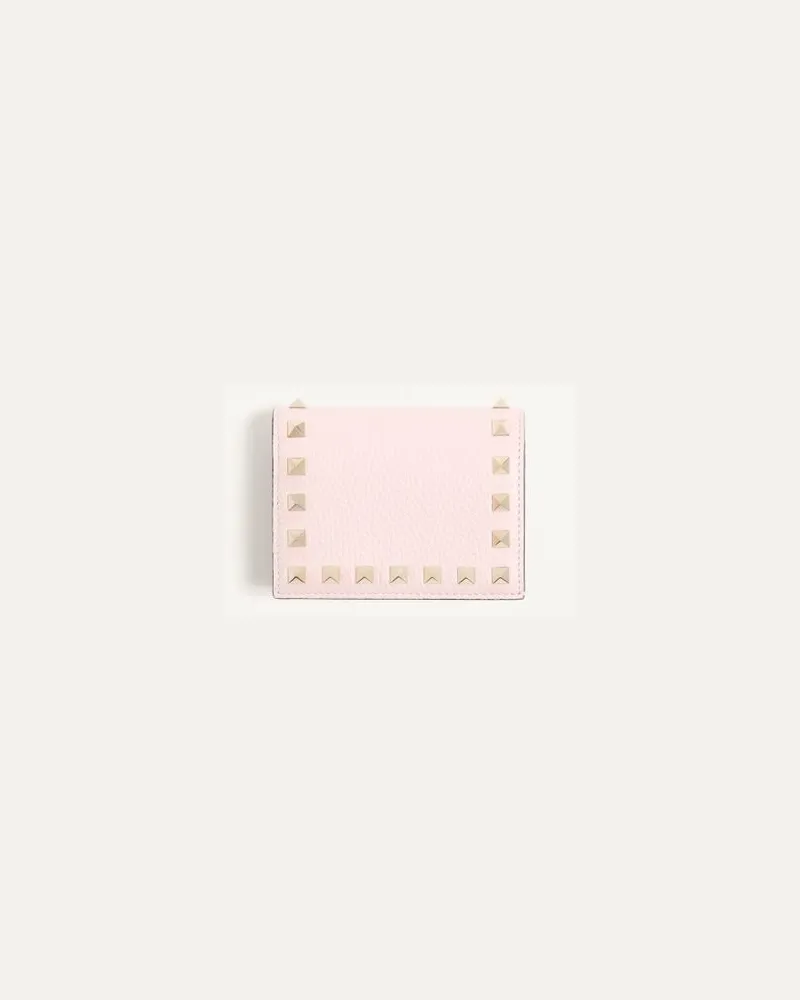 Valentino Garavani Kleines Portemonnaie Rockstud Aus Gekörntem Kalbsleder Frau ROSE QUARTZ Rose