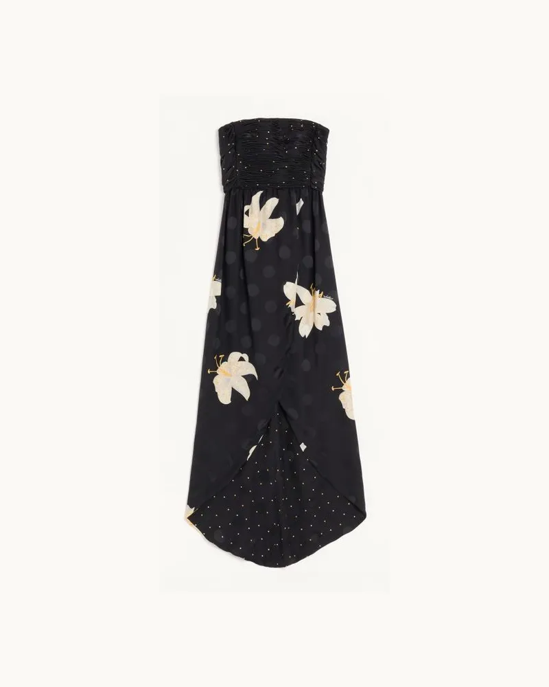 Valentino Garavani Langes Kleid aus Crepe de Chine-Jacquard Apres L'Hiver Lilium Frau SCHWARZ Schwarz