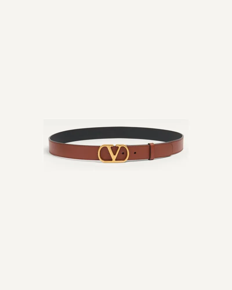 Valentino Garavani Vlogo Signature Gürtel Aus Glänzendem Kalbsleder 30 Mm Mann DEEP CARAMEL Deep