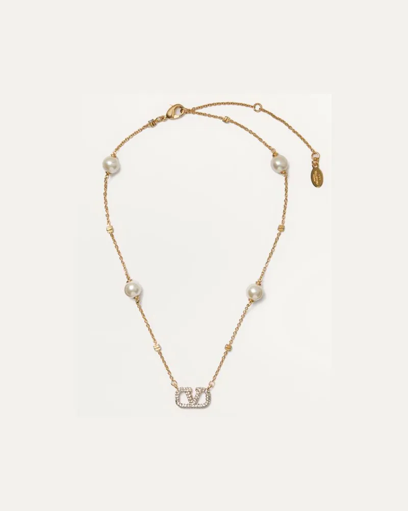 Valentino Garavani Metallhalskette Vlogo Signature Mit Swarovski®-Kristallen Und Perlen Frau GOLD Gold