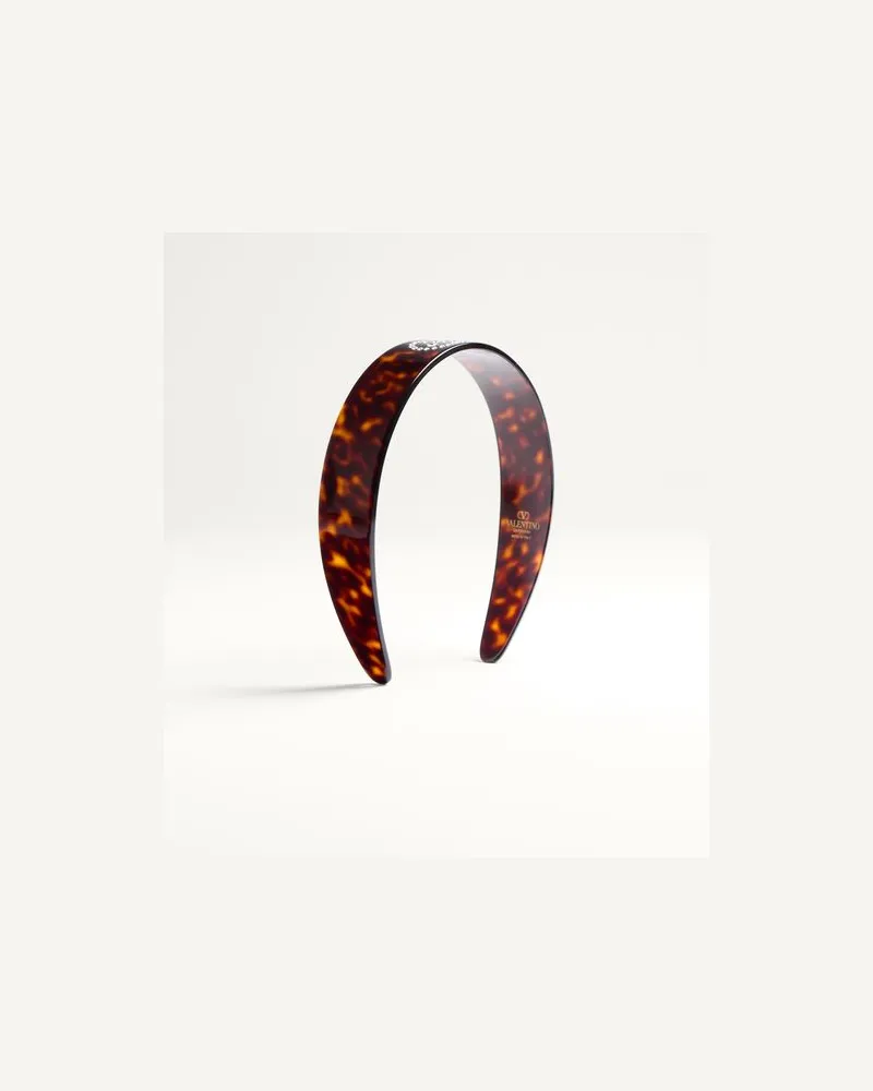 Valentino Garavani Vlogo Signature Stirnband Aus Kunstharz, Metall Und Kristallen Frau TARTARUGA/GOLD/CRYSTAL Tartaruga