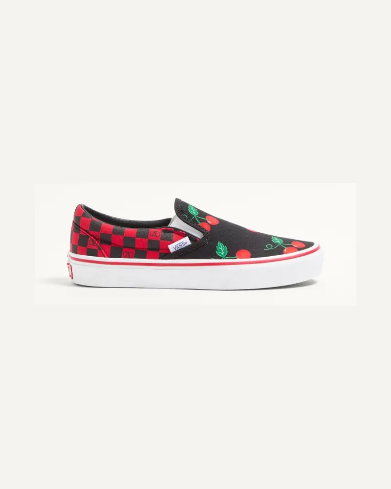 Valentino Garavani Valentino Garavani und Vans Slip-On-Sneaker aus Stoff mit Maxi-Cherryfic-Print und VLogo-Schachbrettmuster Frau ROT/SCHWARZ Rot