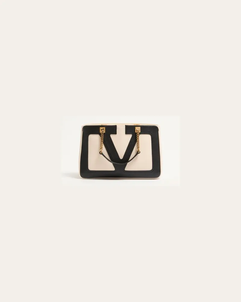 Valentino Garavani GARAVANI VIVA SUPERSTAR KLEINE EINKAUFSTASCHE AUS NAPPALEDER Frau BUTTER/SCHWARZ Butter