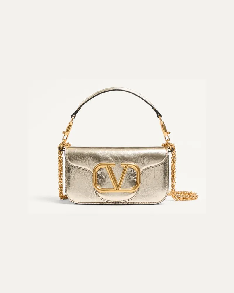 Valentino Garavani Kleine Valentino Garavani Locò Schultertasche Aus Metallic-Kalbsleder Frau PLATIN Platin