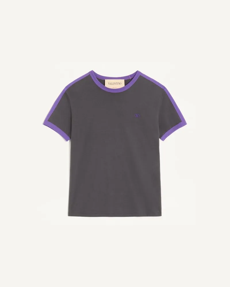 Valentino Garavani T-Shirt aus Baumwolle von Valentino mit Rundhalsausschnitt, kontrastierenden Seitenstreifen und VLogo-Stickerei Mann ANTHRAZIT/VIOLETT Anthrazit
