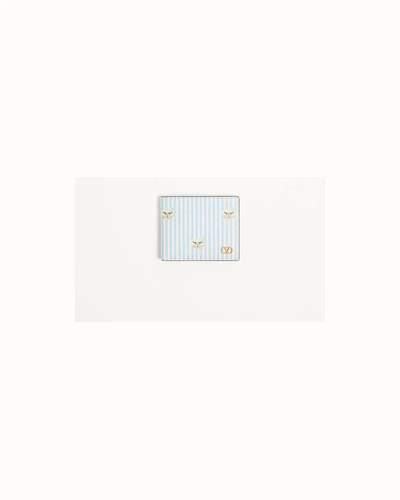 Valentino Garavani Valentino Garavani VLogo Signature Portemonnaie aus genarbtem Kalbsleder mit Le Chat De La Maison-Print Mann HIMMELBLAU/ELFENBEIN Himmelblau