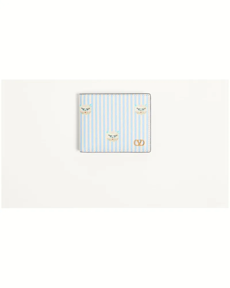 Valentino Garavani Valentino Garavani VLogo Signature Portemonnaie aus genarbtem Kalbsleder mit Le Chat De La Maison-Print Mann HIMMELBLAU/ELFENBEIN Himmelblau