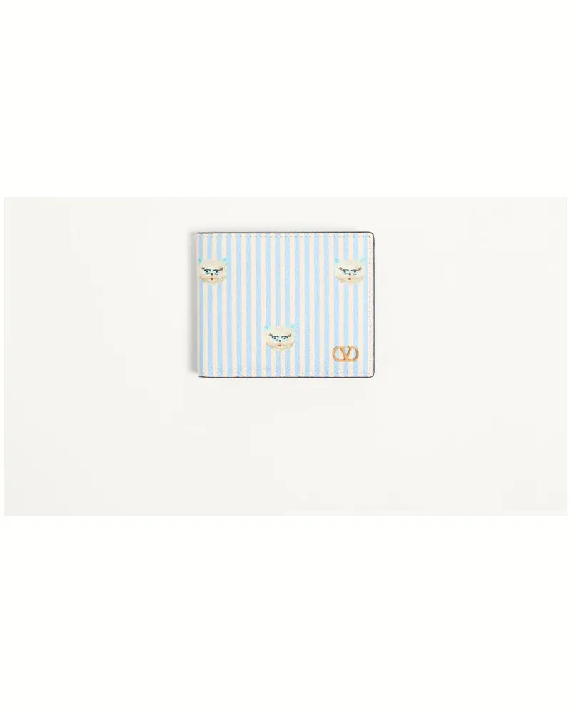 Valentino Garavani Valentino Garavani VLogo Signature Portemonnaie aus genarbtem Kalbsleder mit Le Chat De La Maison-Print Mann HIMMELBLAU/ELFENBEIN Himmelblau