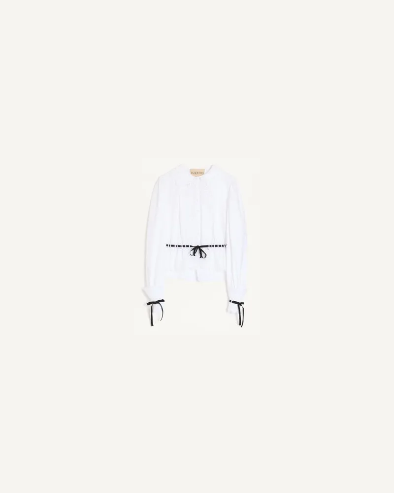 Valentino Garavani Bestickte Bluse Aus Cotton Popeline Frau WEISS/ SCHWARZ Weiss