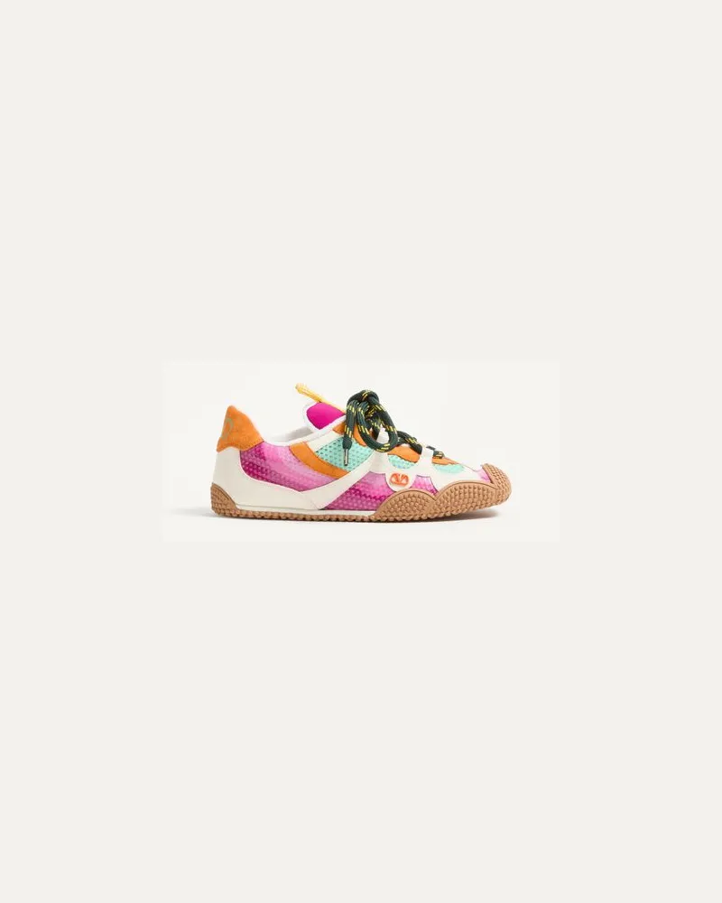 Valentino Garavani Amphibia Sneaker aus gummiertem Kalbsleder und Spaltleder Frau FUCHSIE Fuchsie