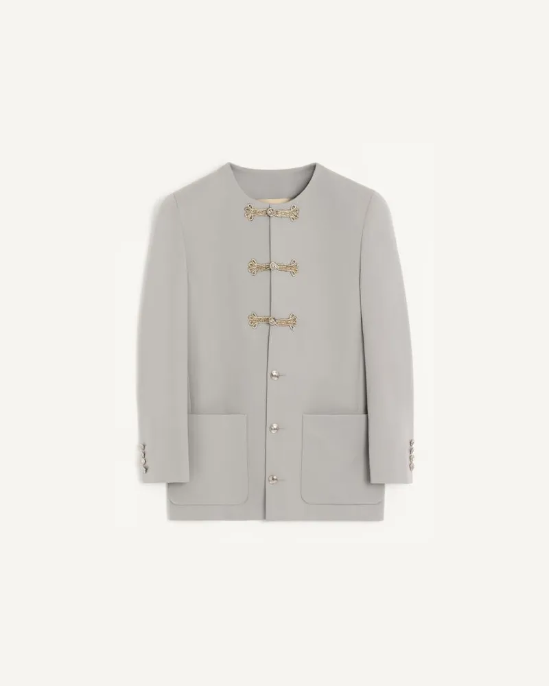 Valentino Garavani Valentino-Wolljacke mit diagonalem Schnitt und gestickten Knebelverschlüssen Mann HELLGRAU Hellgrau