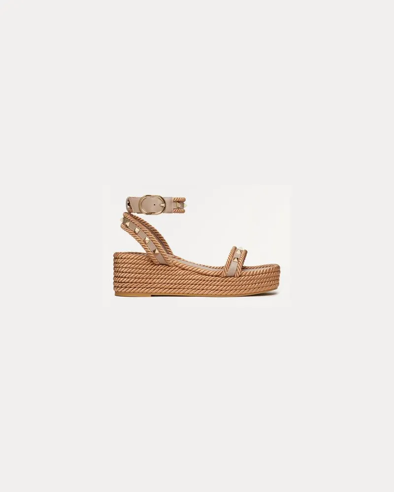 Valentino Garavani Rockstud Flatform Sandalen Aus Kalbsleder, 45 Mm Frau POUDRE Poudre