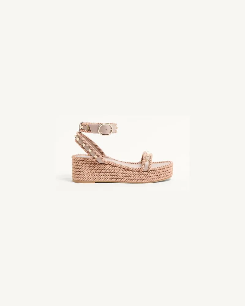 Valentino Garavani Rockstud Flatform Sandalen Aus Kalbsleder, 45 Mm Frau POUDRE Poudre
