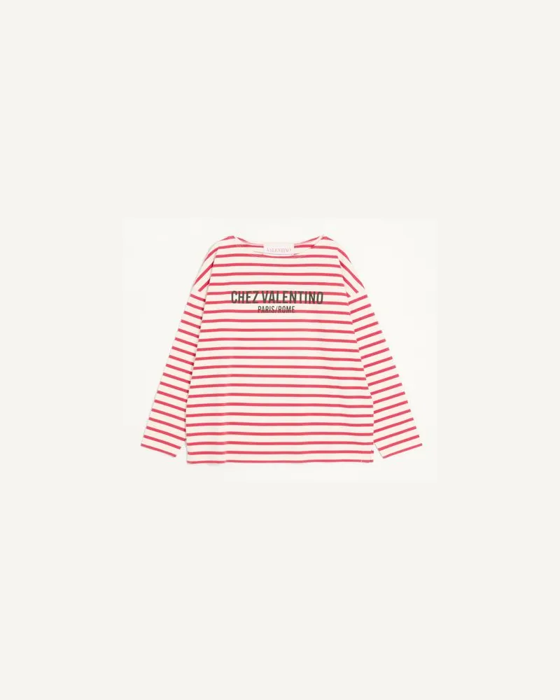 Valentino Garavani Langarm T-Shirt Aus Baumwolle Mit Chez Valentino Print Mann BUTTER/ROT Butter