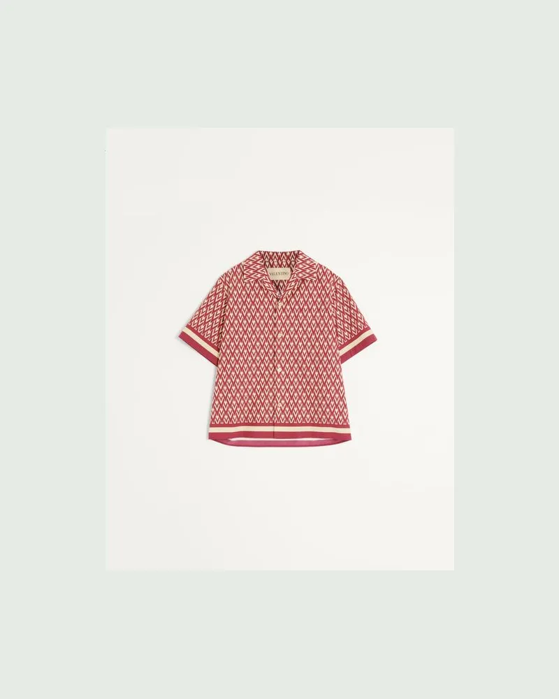 Valentino Garavani Bowlinghemd Aus Baumwollpopeline Mit Toute La V Print Mann ROT/CREME Rot