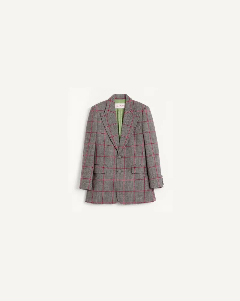 Valentino Garavani Einreihiges Jacke Aus Wolle Mit Karomuster Mann SCHWARZ/ELFENBEIN/KIRSCHROT Schwarz