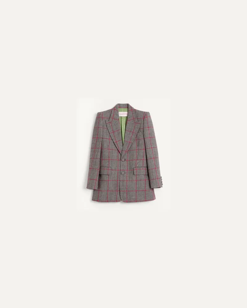 Valentino Garavani Einreihiges Jacke Aus Wolle Mit Karomuster Mann SCHWARZ/ELFENBEIN/KIRSCHROT Schwarz