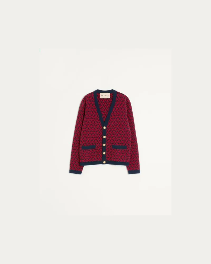 Valentino Garavani Cardigan Aus Wolle Mit Toute La V Muster Mann MARINEBLAU/ ROT Marineblau