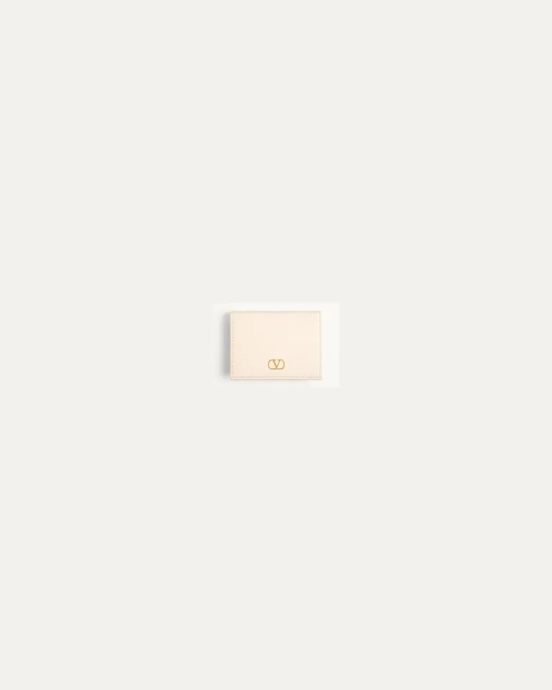 Valentino Garavani Vlogo Signature Portemonnaie Aus Grob Genarbtem Kalbsleder Frau LIGHT IVORY Light