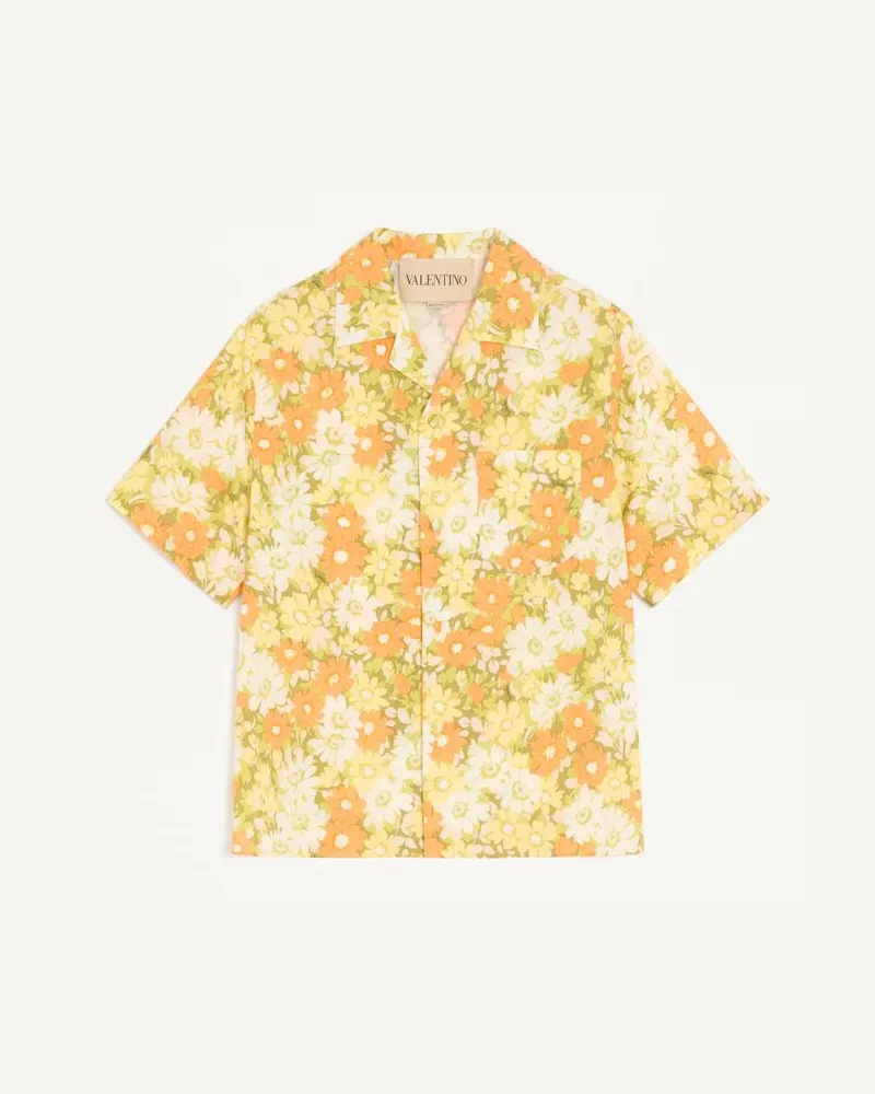 Valentino Garavani Valentino Bowlinghemd Aus Baumwolle Mit Papier Floral Print Mann MULTICOLOR Multicolor