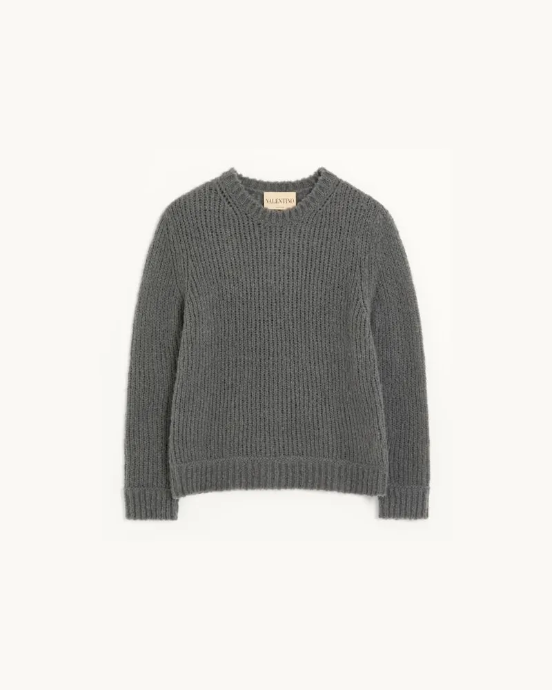Valentino Garavani Valentino Pullover aus Woll-Nylon-Mischgewebe mit Nieten-Lederlasche Mann DUNKELGRAU Dunkelgrau