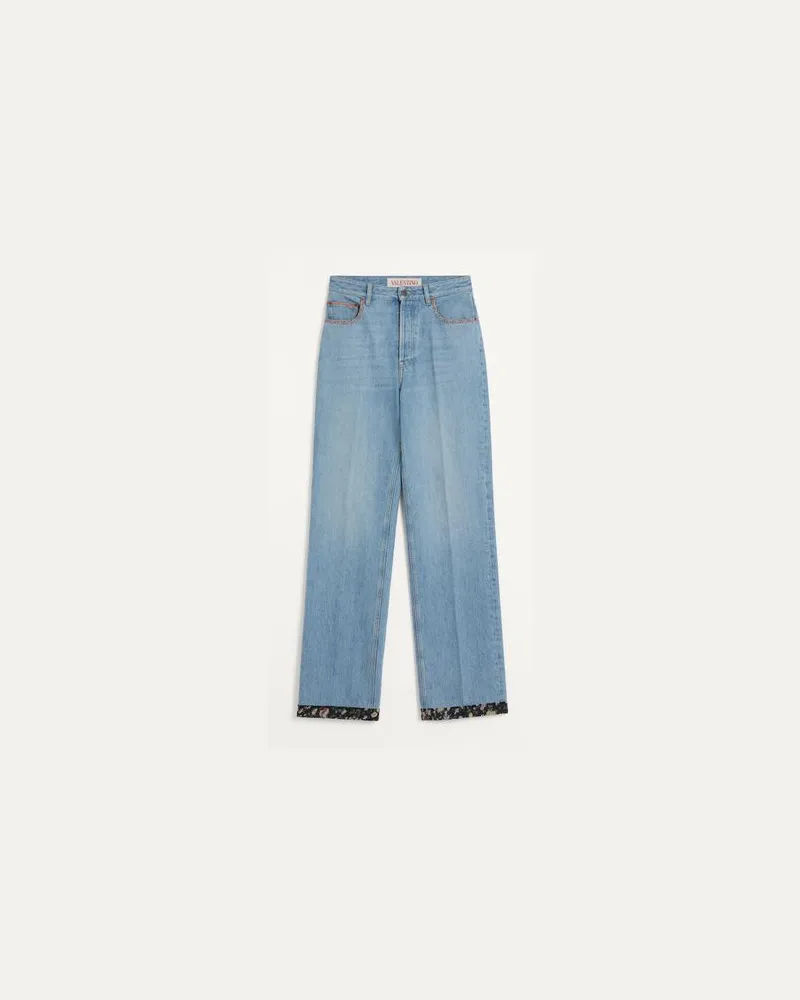 Valentino Garavani Hose Aus Denim Mit Blumenprint Am Saum Mann DENIM Denim