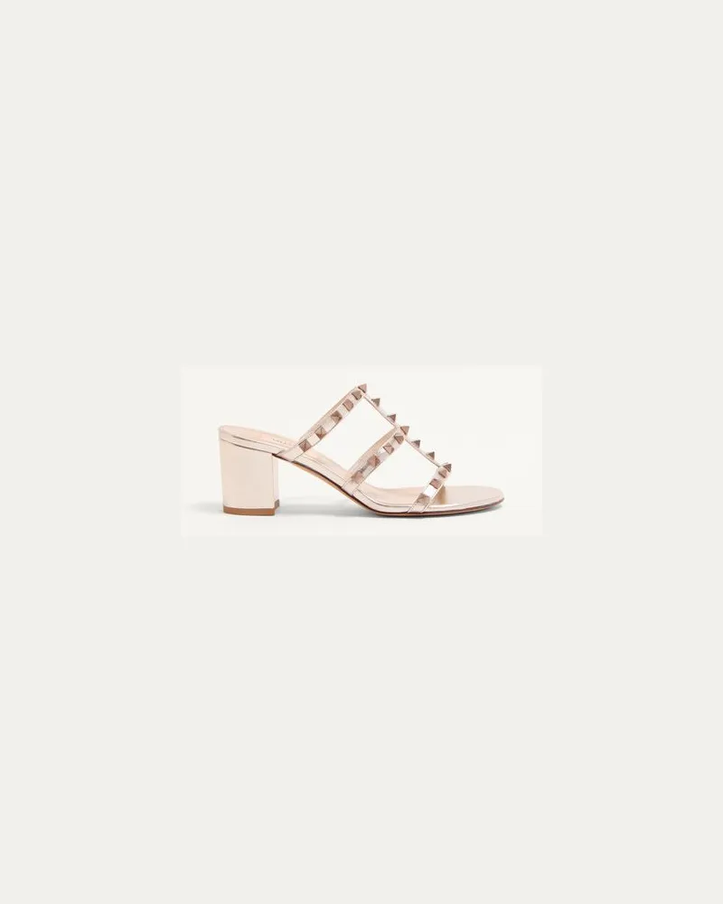 Valentino Garavani Slider-Sandalen Rockstud Aus Metallic-Kalbsleder Mit 60 Mm-Absatz Frau SKIN Skin