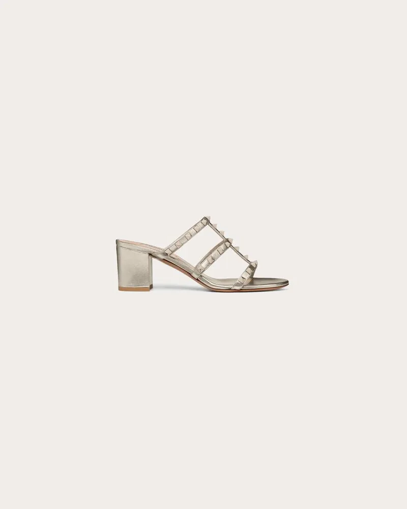 Valentino Garavani Slider-Sandalen Rockstud Aus Metallic-Kalbsleder Mit 60 Mm-Absatz Frau SKIN Skin