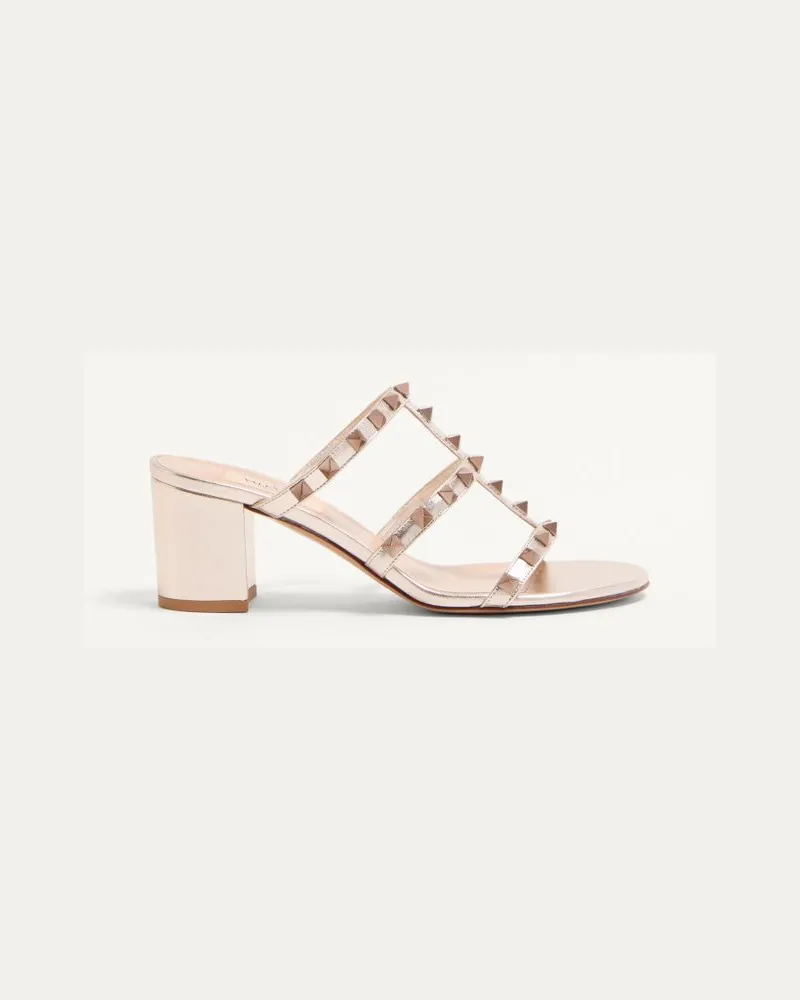 Valentino Garavani Slider-Sandalen Rockstud Aus Metallic-Kalbsleder Mit 60 Mm-Absatz Frau SKIN Skin