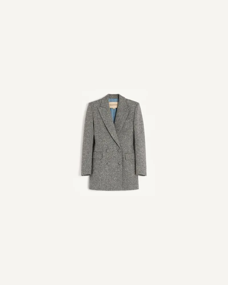 Valentino Garavani Zweireihiger Blazer aus Natté-Gewebe mit Knopfbindung Frau ELFENBEIN/SCHWARZ Elfenbein