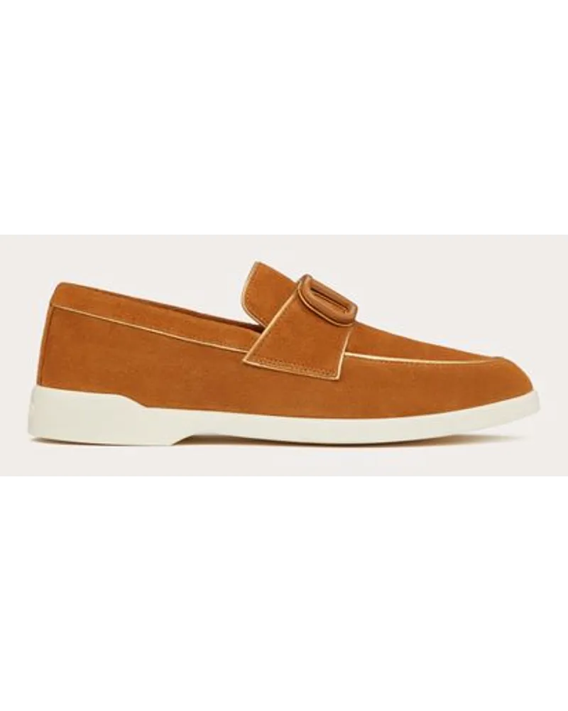 Valentino Garavani LEISURE FLOWS LOAFER aus SPALTLEDER Frau Hellbraun