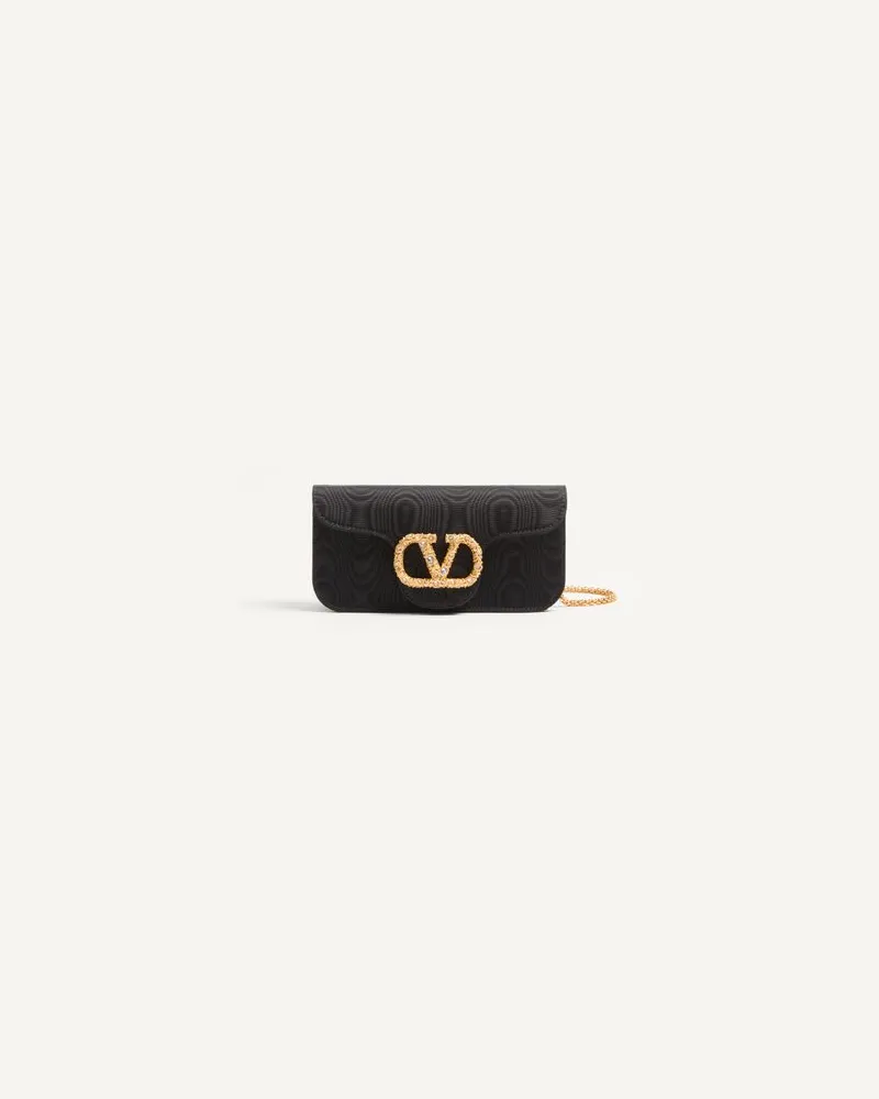 Valentino Garavani Valentino Garavani Locò Clutch Aus Moiré-Stoff Mit Schmuck-Logo Frau SCHWARZ/CRYSTAL Schwarz