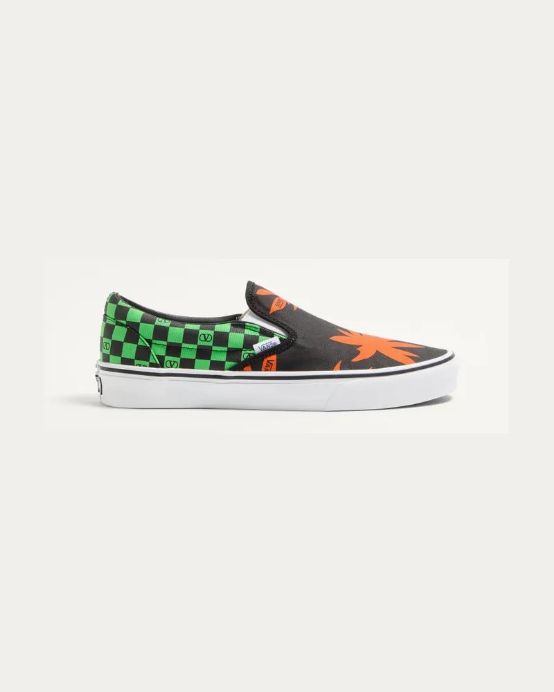 Valentino Garavani Valentino Garavani und Vans Slip-On-Sneaker aus Stoff mit VLogo-Schachbrettmuster und Tropical Leaves-Print Mann SCHWARZ/ROT/GRÜN Schwarz