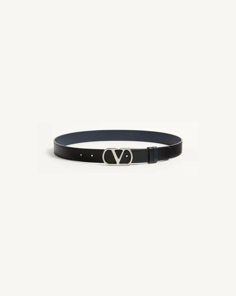 Valentino Garavani Vlogo Signature Wendegürtel Aus Glänzendem Kalbsleder, 30 Mm Mann SCHWARZ Schwarz