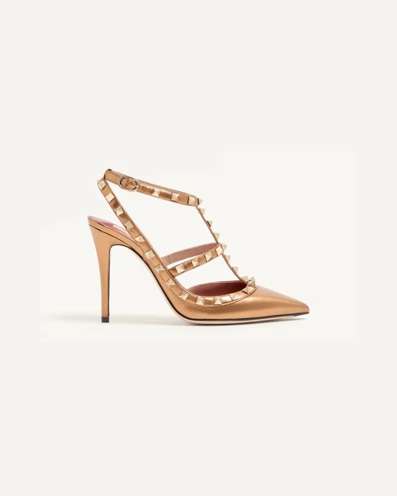 Valentino Garavani Rockstud Pumps aus beschichtetem Nappaleder, 100 mm Frau GOLD Gold